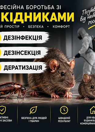Дератизація, дезінсекція. знищення гризунів, комах, тарганів.