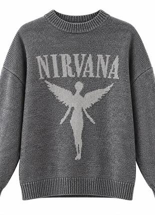 Светр жіночий h&m оверсайз сірий з принтом nirvana готика грандж