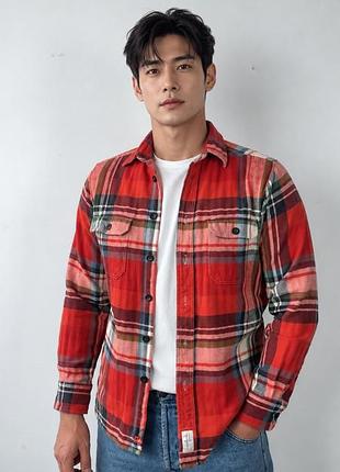 Сорочка овершот maddison weekend mens red plaid long sleeve heavy cotton flannel shirt size m