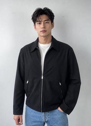 Куртка харінгтон uniqlo mens black collared bomber harrington minimalist zip up lightweight jacket xl