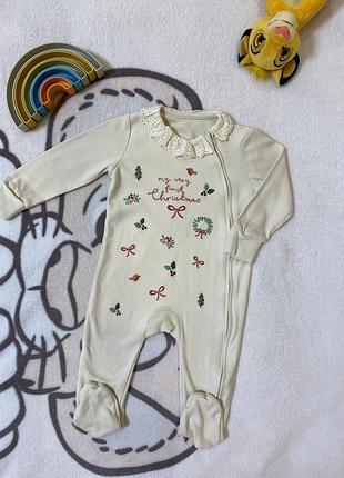 Чоловічок унісекс george новорічний з вишивкою молочний розмір 74