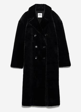 Пальто жіноче zara двобортне оверсайз чорне з екохутра