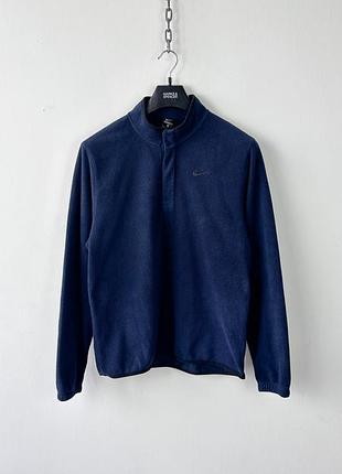 Кофта флісова nike fleece pullover 1/3 zip mens size m navy blue black embroidered swoosh