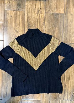 Светр жіночий вʼязаний 🧶 гольфом кашемір і вовна натуральний склад з позолотою розмір s/m стан ідеальний