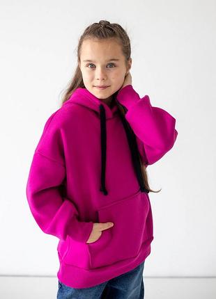 Підліткове худі оверсайз утеплене на флісі, тепла объємна кофта oversize підліткова бузкова фіолетова толстовка на флисе