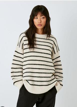 Кремовый вязаный свитер в черную полоску оверсайз-кроя and/or iris oversized stripe jumper