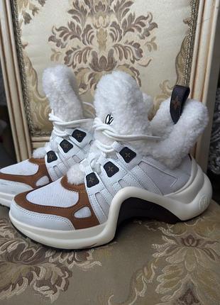 Кросівки жіночі louis vuitton зимові з хутром білі