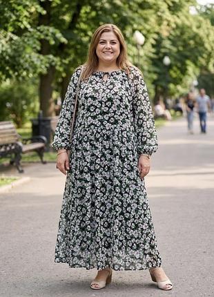Шифонова повітряна сукня максі на підкладці р.18/20