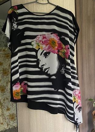 Блузка жіноча river island з скошеним подолом і оригінальним принтом