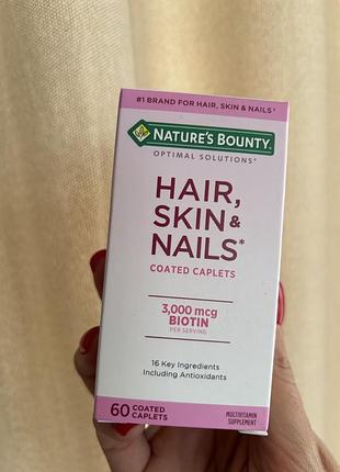 Для дорослих nature's bounty optimal solutions hair, skin & nails з біотином, 60 капсул