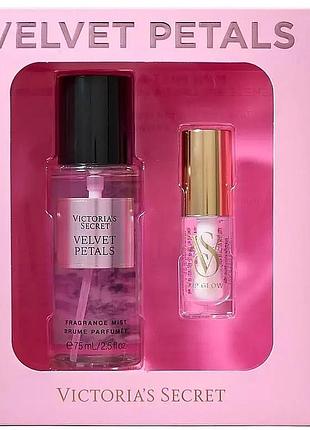 Набір декоративної косметики victoria's secret velvet petals: спрей для тіла та олія для губ