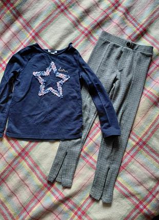 Сложенный комплект брюки zara в гусе лапка и плотный лонгслив на девочку 128-134 гг.