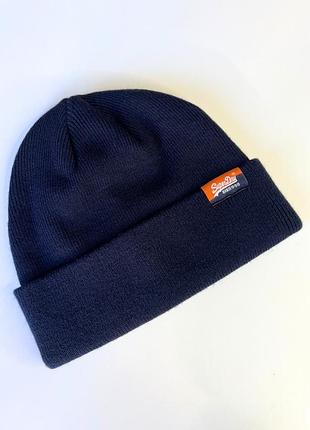 Шапка з відворотом синя   superdry
