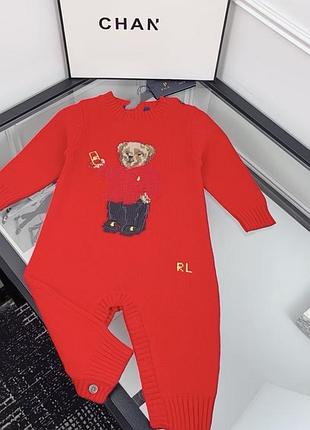 Чоловічки унісекс polo ralph lauren в'язаний ромпер polo bear червоний