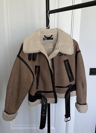 Жіноча дублянка zara авіатор коричнева