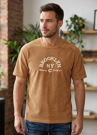 Вельветова футболка оверсайз asos design з вишивкою brooklyn nyc (розмір xl)