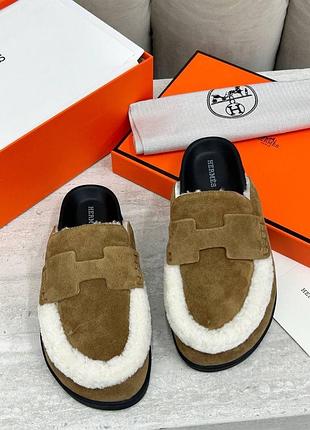 Мюлі hermès 36-39 замша коричневі