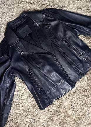 Жіноча куртка-косуха з натуральної шкіри massimo dutti чорна розмір xl, більше як l