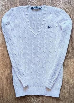 Белый женский вязаный джемпер polo ralph lauren размер xs