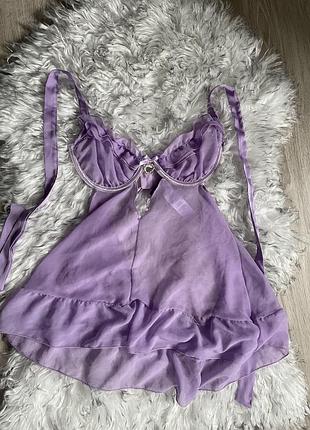Лавандова шифонова комбінація babydoll