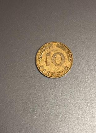 Немецкая разменная монета номиналом 10 пфеннигов (10 pfennig) федеративной республики германия (фрг) 1950 год