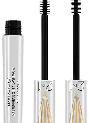 Туш для вій max factor masterpiece 2 in 1 lash wow volume & length mascara чорна та темно-коричнева, розділяюча та для об'єму