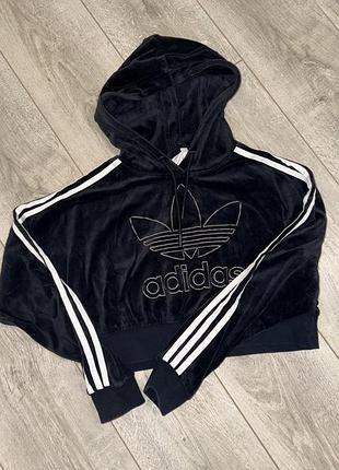 Жіноче худі adidas вельветове вкорочене чорне