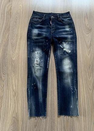Мужские оригинальные синие джинсы с потёртостями dsquared2