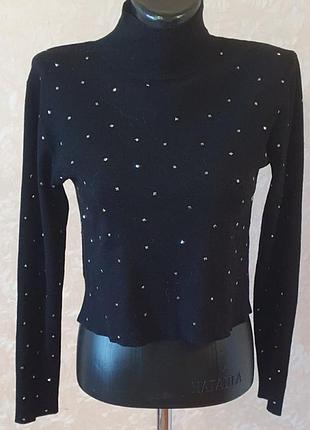 Чорний укорочений гольф zara knit зі стразами, розмір m (44-46)