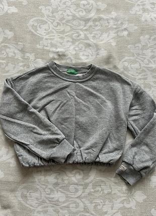 Светр для дівчинки benetton укорочений, сірий, котоновий, на 7-8 років, зріст 130 см