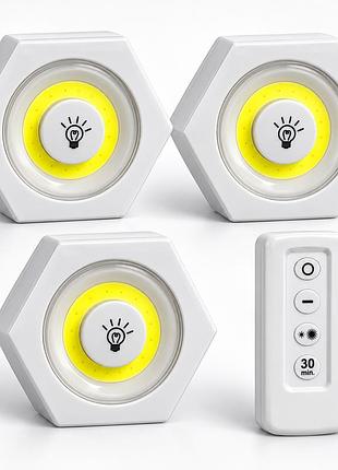 Набор led-светильников для шкафа и гардероба с пультом, сенсорным управлением и таймером, 3 шт., белые