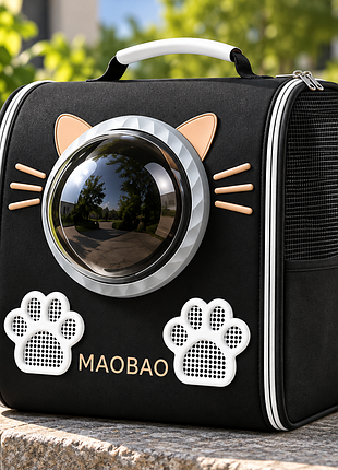 Черный рюкзак-перенос для кошек s-cat с смотровым окном и вентиляцией