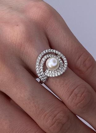 Серебряное кольцо 925 пробы с жемчугом, белый цвет вставки