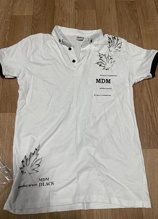 Поло чоловіче mdm біле з принтом