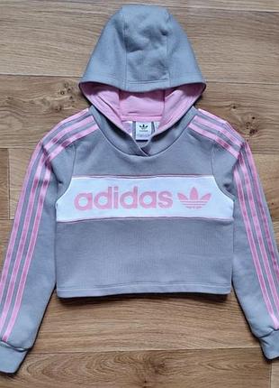 Худі для дівчинки adidas на флісі сіро-рожеве