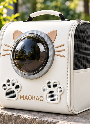 Белый рюкзак-перенос для кошек s-cat с смотровым окном и вентиляцией