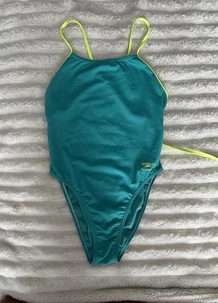 Спортивний купальник жіночий speedo суцільний бірюзовий з салатовим