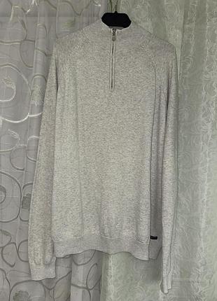 Мужской коттоновый свитер джемпер threadbare 2xl-3xl (54-56) светло-серый