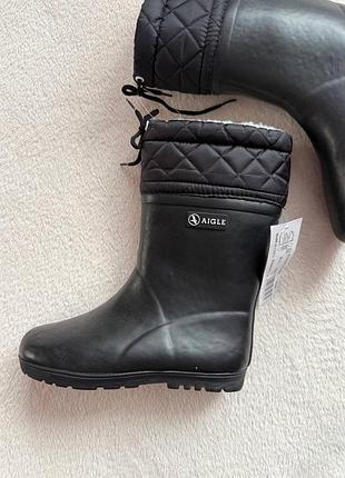 🖤 чорні гумові черевики aigle на хутрі унісекс