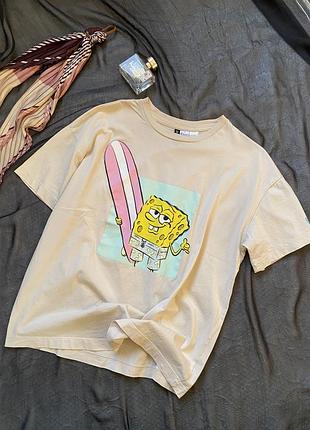 Легенька мультяшна футболка з малюнком spongebob , h&m, розмір s-m