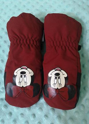 Рукавиці дитячі minnie mouse непромокаючі з мікрофлісом бордові