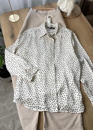 Жіноча сатинова атласна сорочка, рубашка zara в горошок, xl