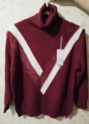 Жіночий светр бордовий, розмір 2xl/3xl, віскоза, поліамід, модал