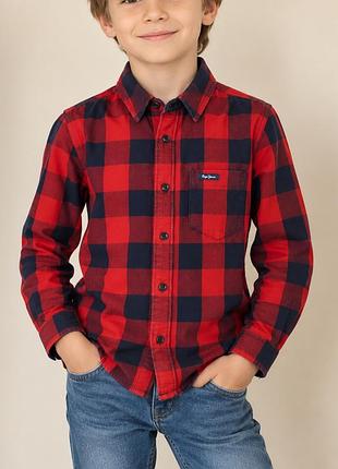 Сорочка для хлопчика pepe jeans london в клітинку, червоно-темно-синя, розмір 8, 100% бавовна