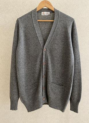Винтажный шерстяной кардиган byford 100% lambswool / шерстяная кофта на пуговицах made in england размер l-xl, унисекс