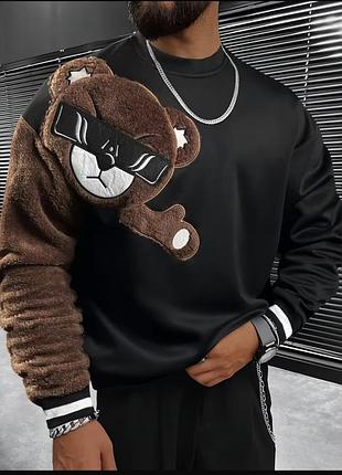 Кофта чоловіча hend maid з ведмедиком, чорна, l-xl