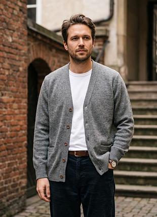 Винтажный шерстяной кардиган byford 100% lambswool / шерстяная кофта на пуговицах made in england размер l-xl, унисекс
