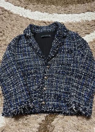 Жіночий твідовий піджак zara синій в клітинку