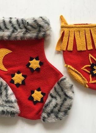 Набор из 2 штук - новогодний носок деда мороза, как мешок для упаковки подарков на рождество, или сапожок санта клауса