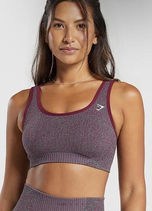 Топ жіночий gymshark спортивний бордовий. gymshark marl seamless scoop bra в у розцвкітці plum pink marl / dark grey marl.